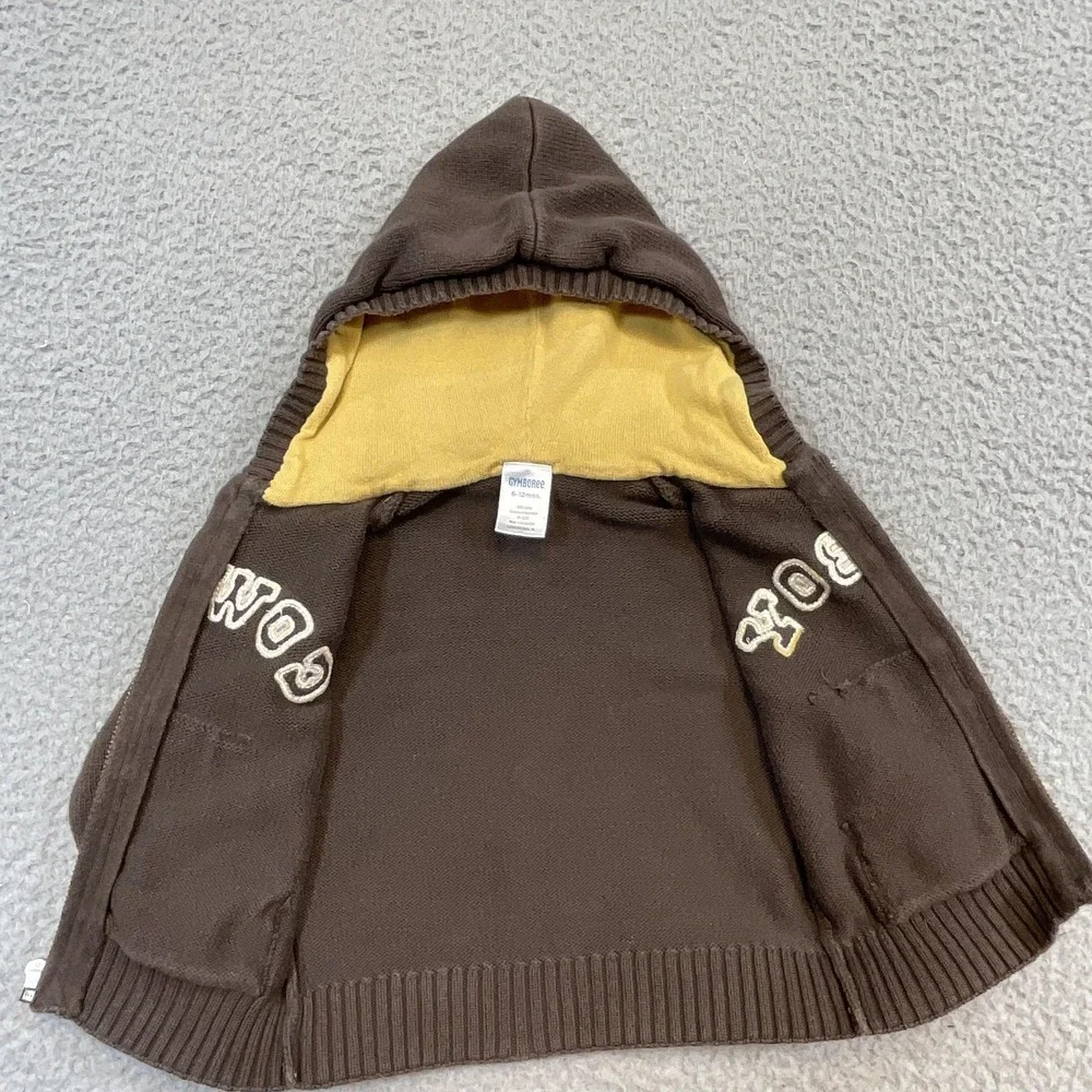 Gymboree Sweater Boys 9-12 Months‎ Brown Cowboy Hooded Full Zip Knit Cotton